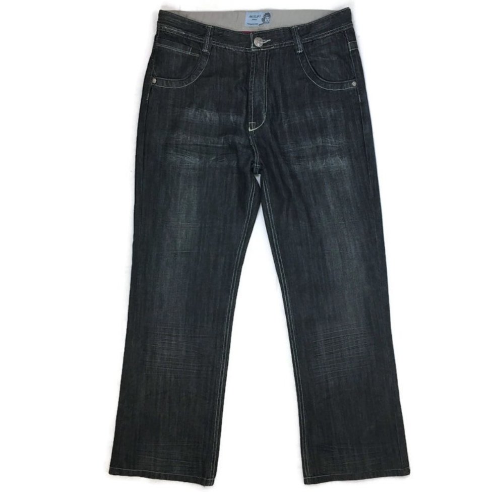 Angelino Men Jeans Size 34 X 34 Blue Embroidered